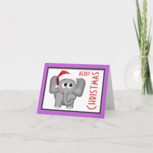 Carte Eléphant "Joyeux Noël" de Santa Hat