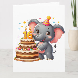 Carte Éléphant mignon 16e anniversaire