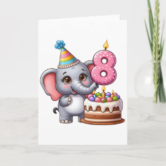 Carte Éléphant Mignon 8ème Anniversaire