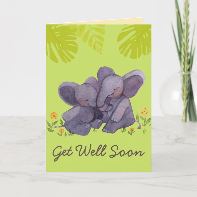 Carte Eléphant mignon et encouragements Obtenez bien Ver (Devant)