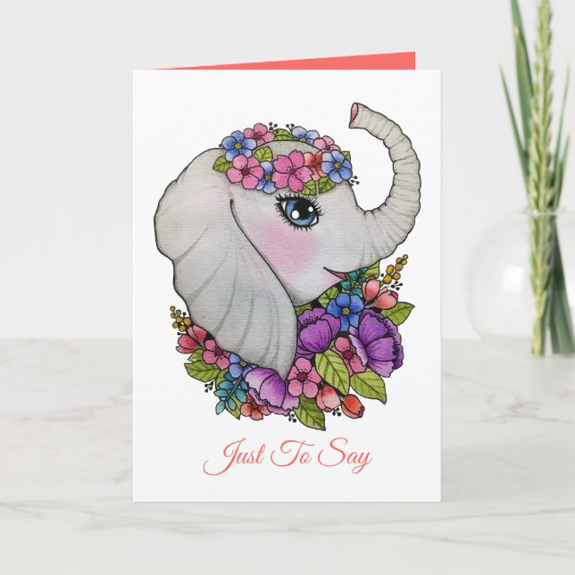 Carte Éléphant mignon et fleurs sauvages dans (Devant)