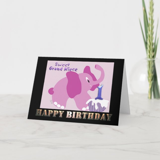 Carte Éléphant rose de première nièce grande de joyeux (Devant)