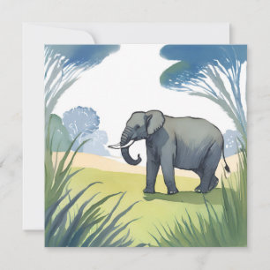 Carte Éléphant Safari   Aquarelle Belle Nature 