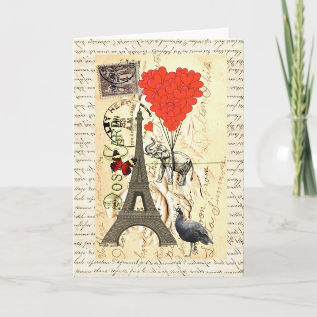 Carte éléphant vintage et ballons rouges (Devant)