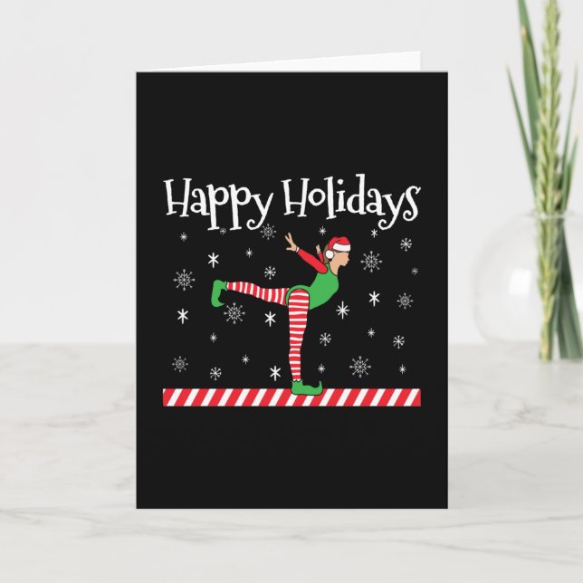 Carte Élève de gymnastique féminine - Lutin de Noël (Devant)