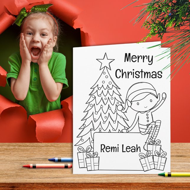Carte Elf Christmas Coloration & Activité de jeu (Our Elf Coloring Activity Card is a delightful canvas for kids to express their holiday creativity.)