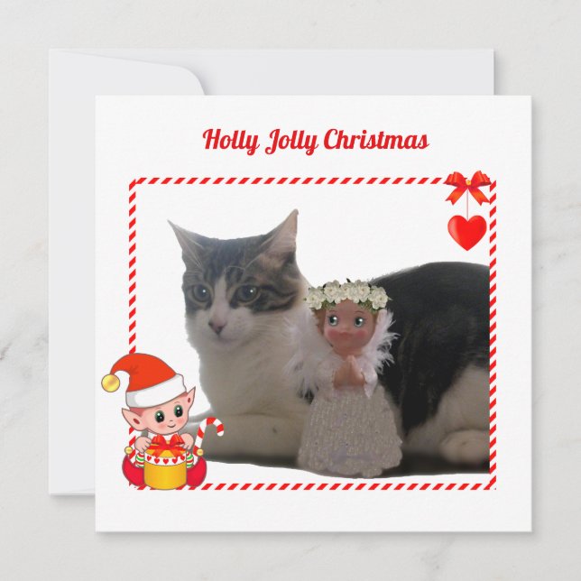 Carte Elfe de Noël moderne & photo de chat personnalisée (Devant)