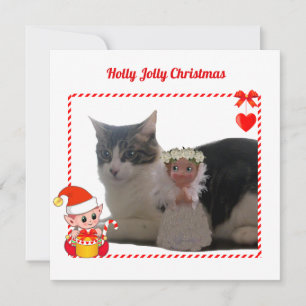 Carte Elfe de Noël moderne & photo de chat personnalisée