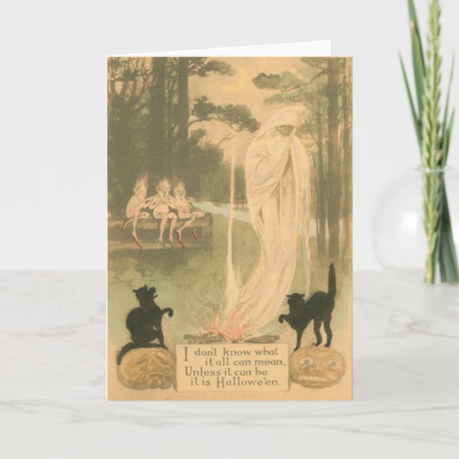 Carte Elfes de chat noir de Jack-o'-lantern de fantôme (Devant)