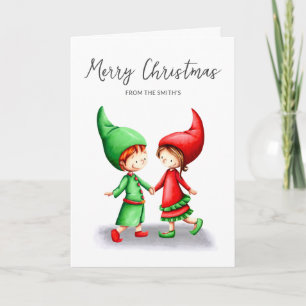 Carte Elfes Festives mignonnes Joyeux Noël