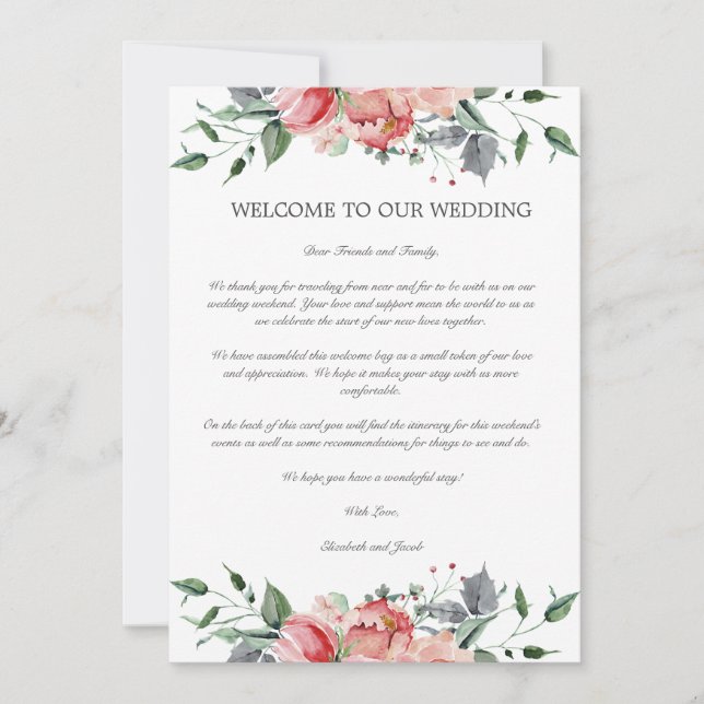 Carte Elizabeth Mariage Bienvenue Lettre & Itinéraire (Devant)