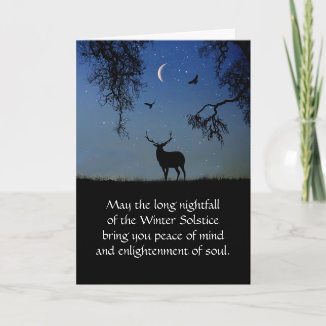 Carte Elk solstice d'hiver et lune de croissant avec rav (Devant)