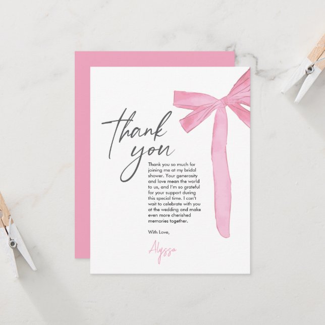 Carte Elle Noue Le Nœud Rose Bow Bridal Shower  (Devant/Arrière en situation)