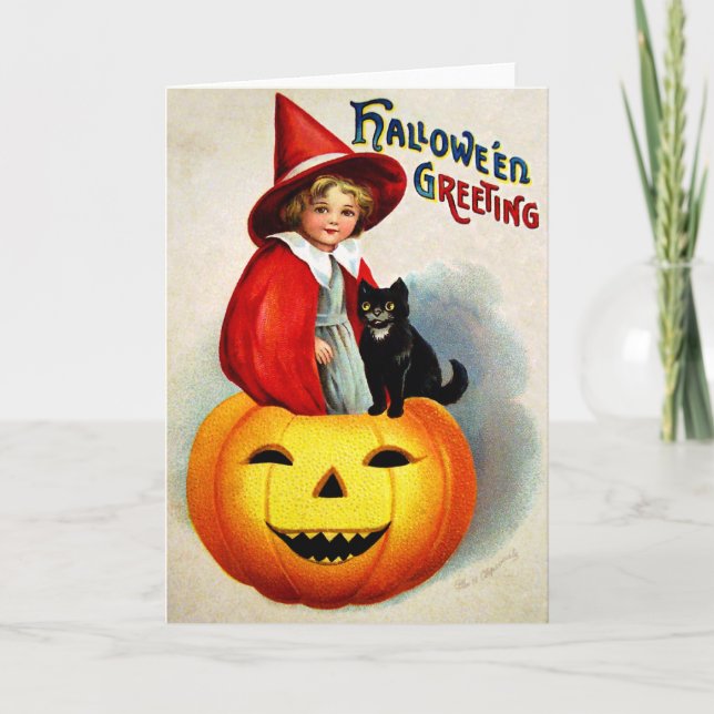 Carte Ellen H. Clapsaddle : Sorcière en Jack O'Lantern (Devant)
