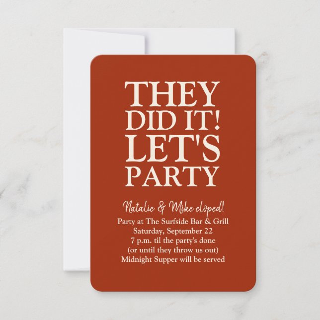 Carte Elopement Mariage Fête Ils L'Ont Fait Laisser Fête (Devant)