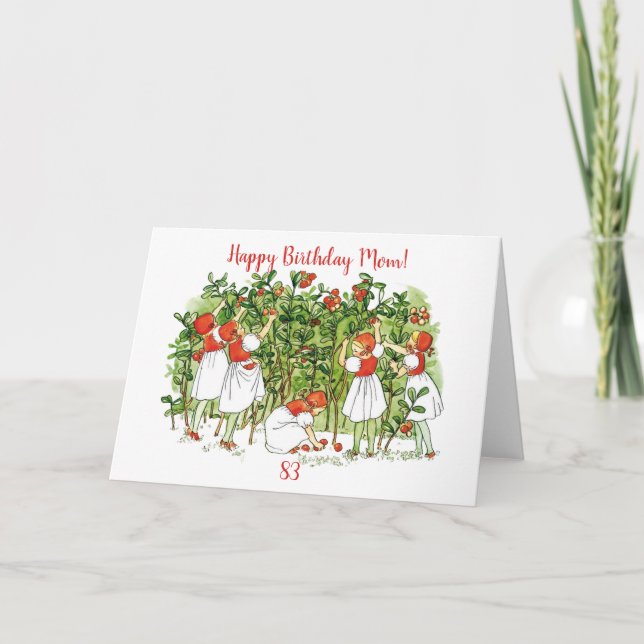 Carte Elsa Beskow Filles aux fraises Anniversaire (Devant)