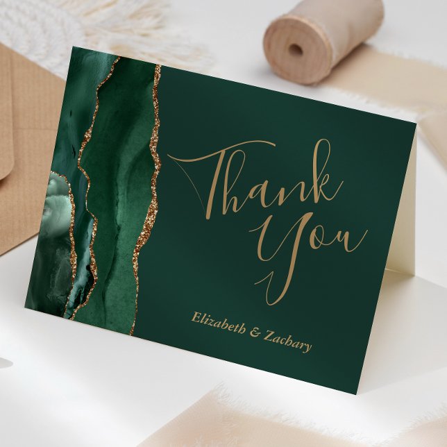 Carte Emerald Green Agate Mariage or Merci (Créateur téléchargé)