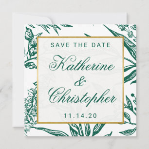 Carte Emerald Green et Gold Botanical Enregistrer la dat