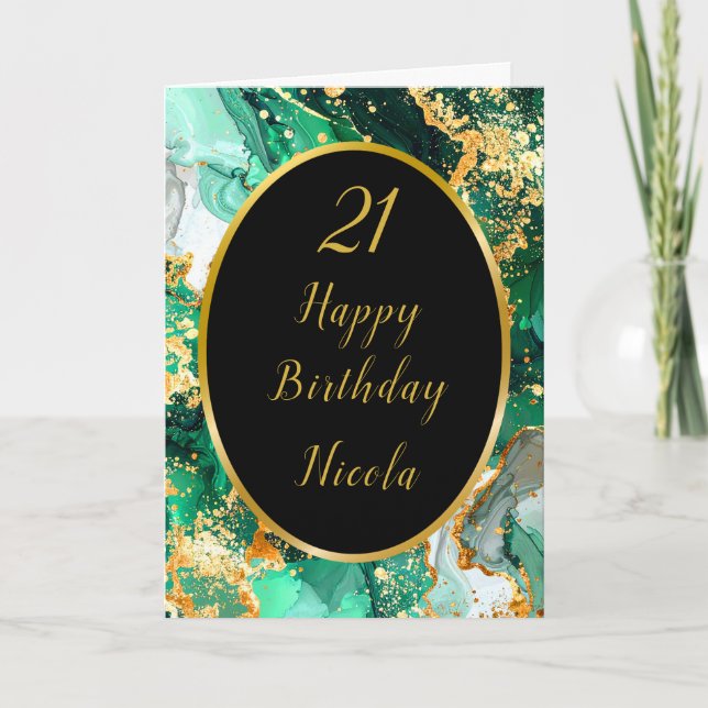 Carte Emerald Green et Gold Marble Agate Anniversaire (Devant)