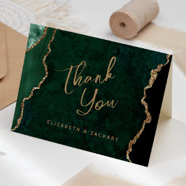 Carte Emerald Green Gold Agate Script Mariage Merci