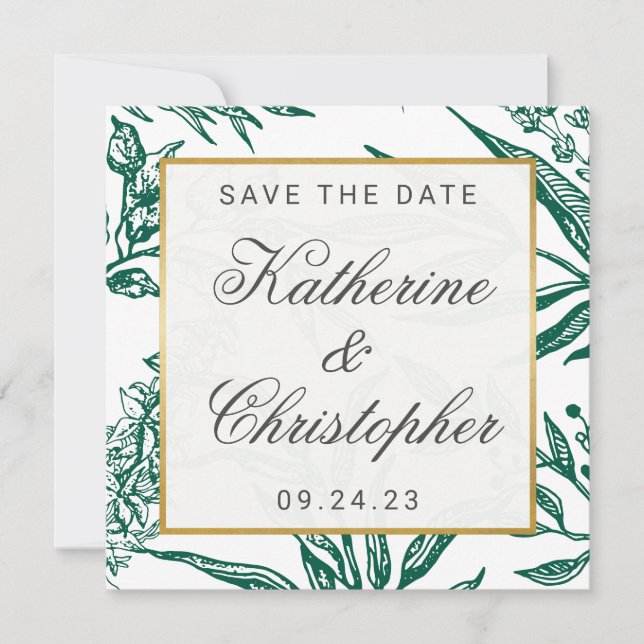 Carte Emerald Green Gold Botanical Photo Enregistrer la  (Devant)