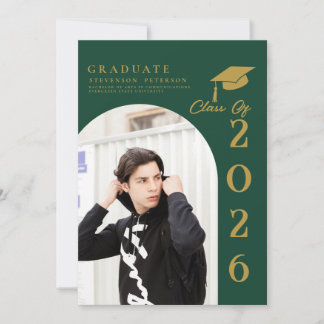 Carte Emerald Green & Gold Photo Graduation announcement