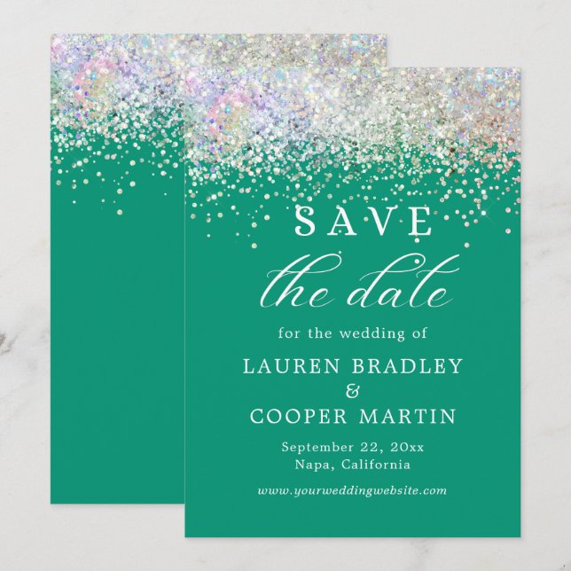 Carte Emerald Green Luxury Parties scintillant Mariage E (Devant / Derrière)