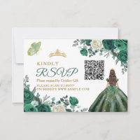 Carte Emerald Green Robes Quinceañera QR RSVP