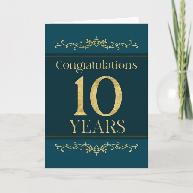 Carte Employé 10e anniversaire élégant Formal élégant Él (Devant)