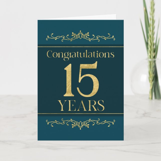 Carte Employé 15e anniversaire élégant Formal élégant Él (Devant)