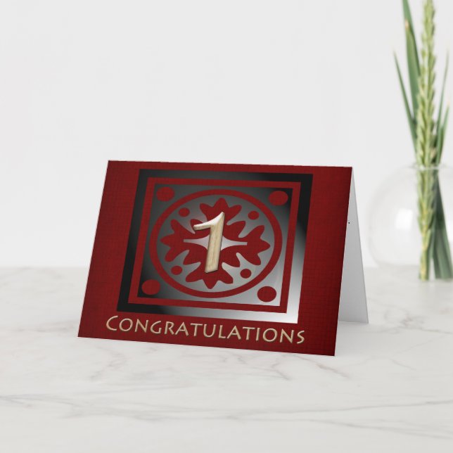 Carte Employé 1 an Anniversaire Élégant Rouge doré (Devant)