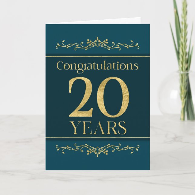 Carte Employé 20e anniversaire élégant Formal élégant (Devant)