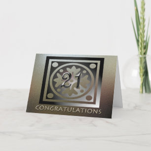 Carte Employé 21e anniversaire Elégant Golden