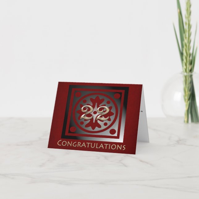 Carte Employé 22 ans Anniversaire Elégant Rouge doré (Devant)