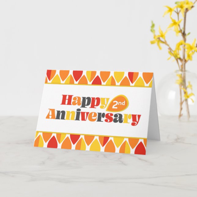 Carte Employé 2e anniversaire de couleurs vives Rétro (Fleur jaune)
