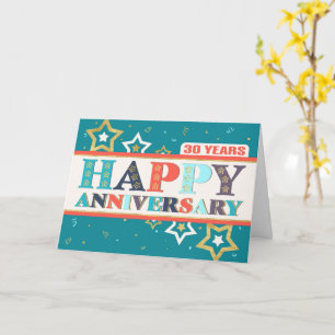 Carte Employé 30e anniversaire couleurs vives et étoiles