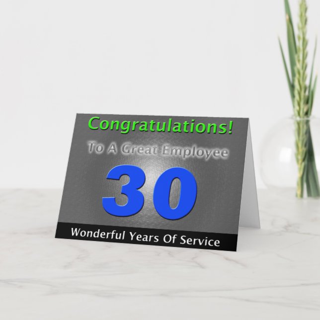 Carte Employé 30e anniversaire Gras et élégant (Devant)