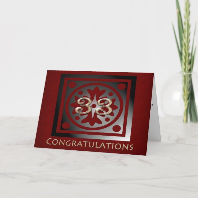 Carte Employé 33 ans Anniversaire Elégant Golden Red (Devant)