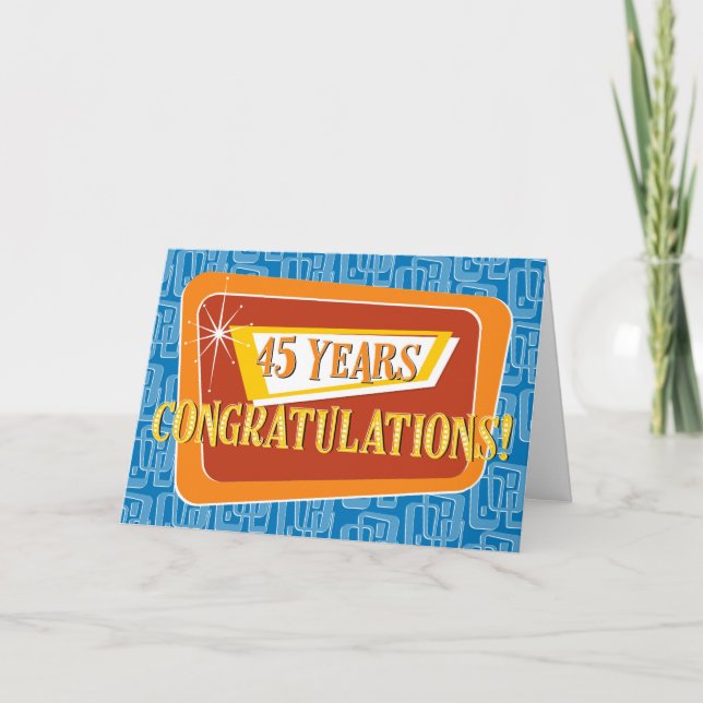 Carte Employé 45e Anniversaire Rétro Bleu Rouge Orange (Devant)