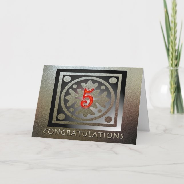 Carte Employé 5e anniversaire Elégant Golden Red (Devant)