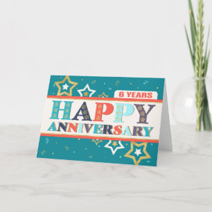 Carte Employé 6e anniversaire couleurs vives et étoiles