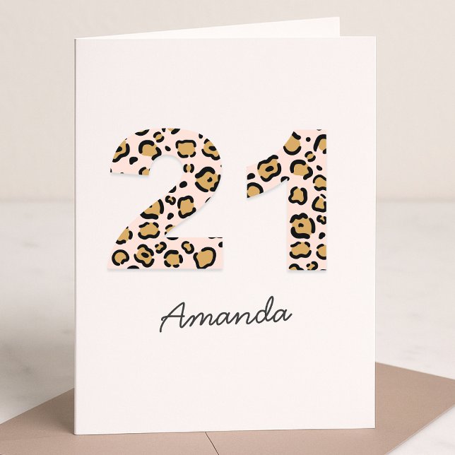 Carte Empreinte de léopard 21 | Modern Cute Name 21e ann (Créateur téléchargé)