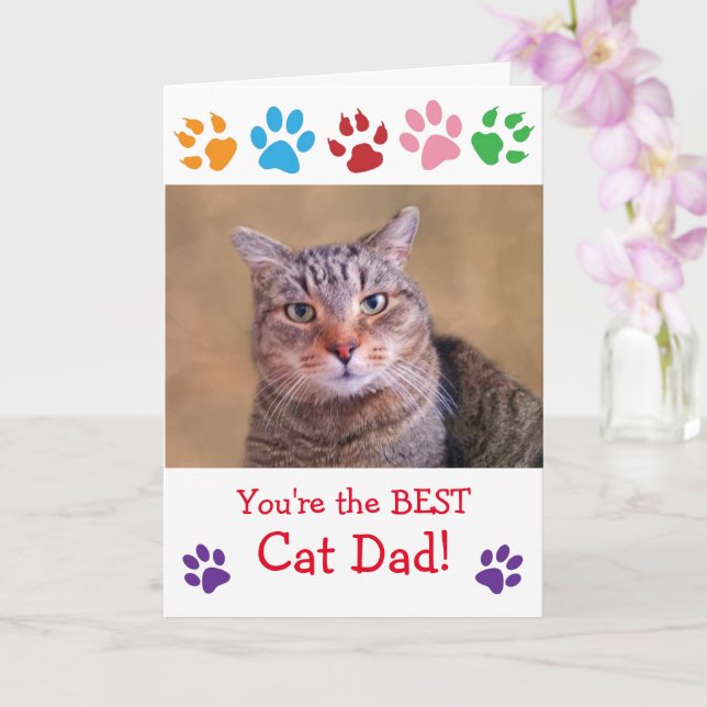 Carte Empreinte de patte Chat Papa Photo Anniversaire (Orchidée)