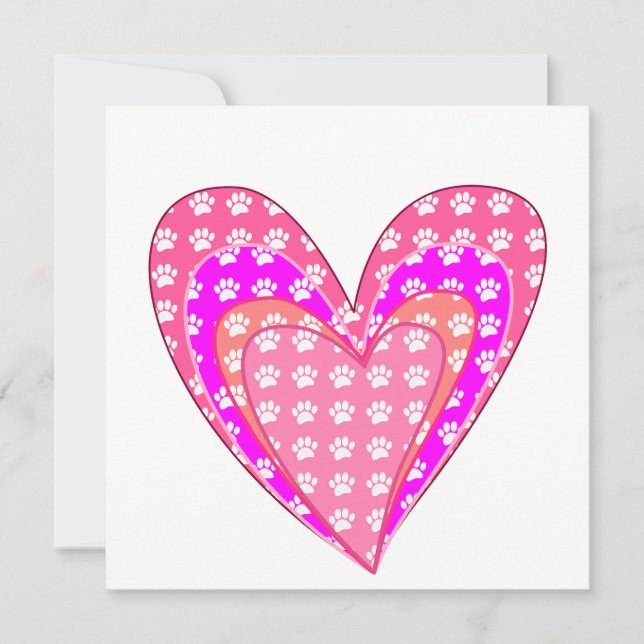 Carte Empreintes de pattes De Chiens Et Coeurs Roses (Devant)