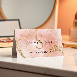 Carte en marbre rose personnalisée avec paillettes