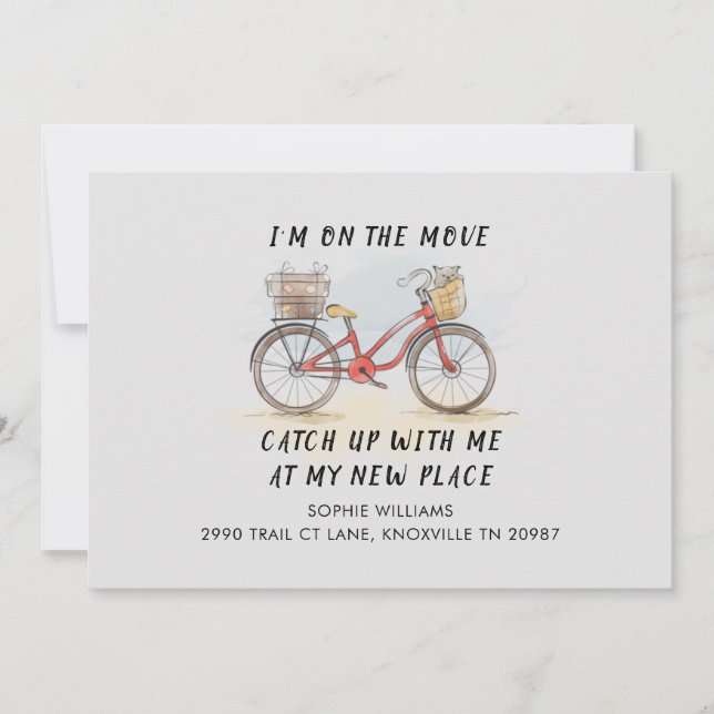 Carte En mouvement avec le vélo de chat Nouvelle adresse (Devant)