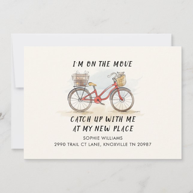 Carte En mouvement avec le vélo de chat Nouvelle adresse (Devant)