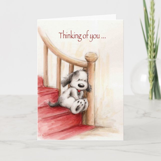 Carte En pensant à toi, mignon chien qui attend dans les (Devant)
