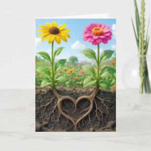Carte En pensant à vous Daisy et Zinnia Cœur
