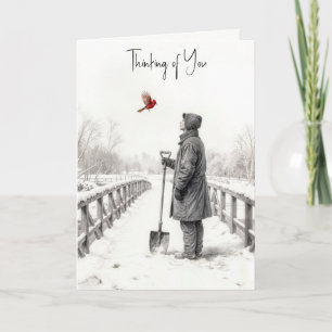 Carte En pensant à vous jeune homme en regardant un card